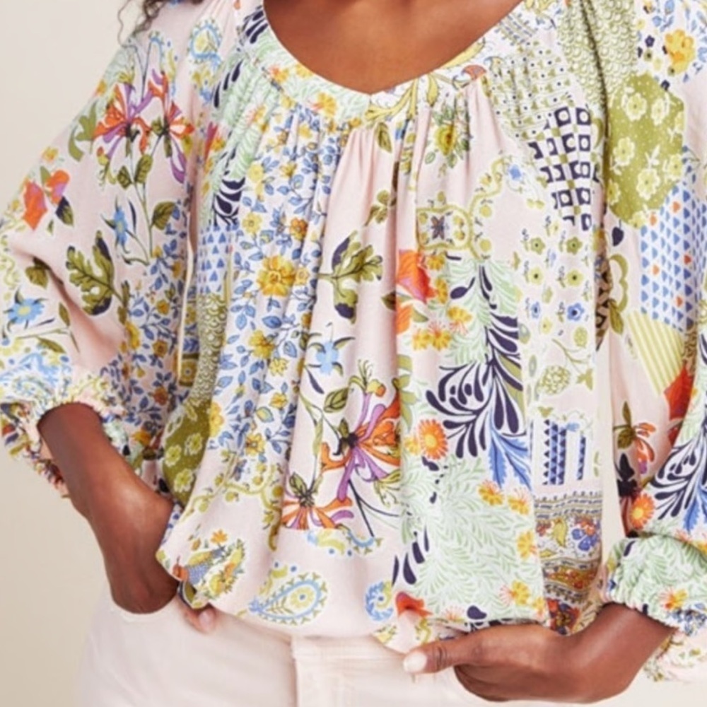 Maeve Anthropologie Boho Patchwork Peasant Blouse Size 4